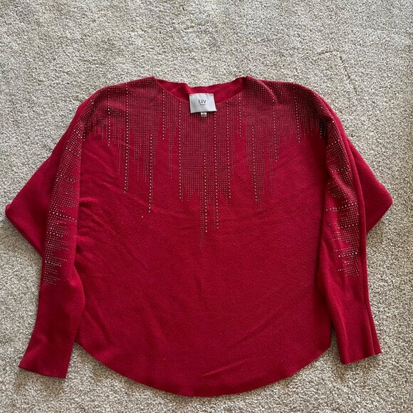 Liv Milano Oversized Sleeves Red Sweater with Rhinestones - Picture 5 of 8